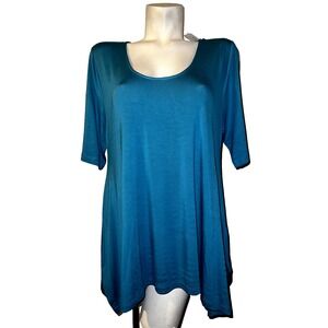 New Soft Surroundings Teal Blue Sharkbite Hem Tunic Short Sleeve Petite XL NWT